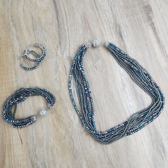 🩵Premier "Seaside" Teal & Gray Multistrand Beaded Magnetic Bracelet - Picture 10 of 11